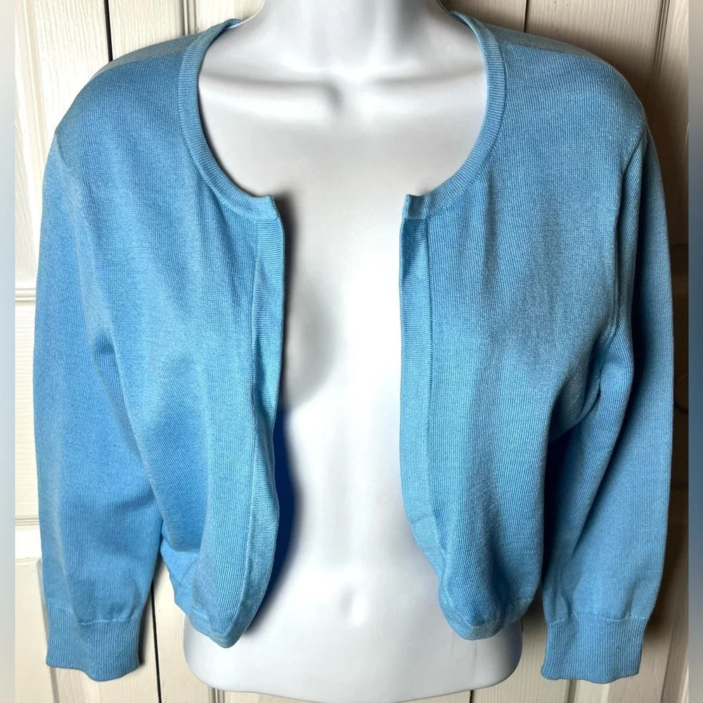 LILLY PULITZER Cardigan Sweater Open Blue Cropped Long Sleeve - Picture 2 of 9